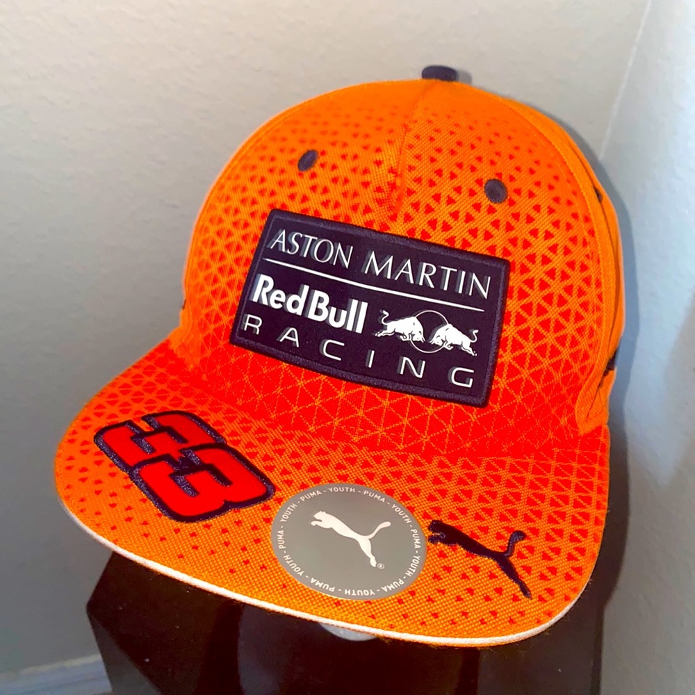 2019 Aston Martin Red Bull Racing Max Verstappen Puma Orange Cap Tag Youth